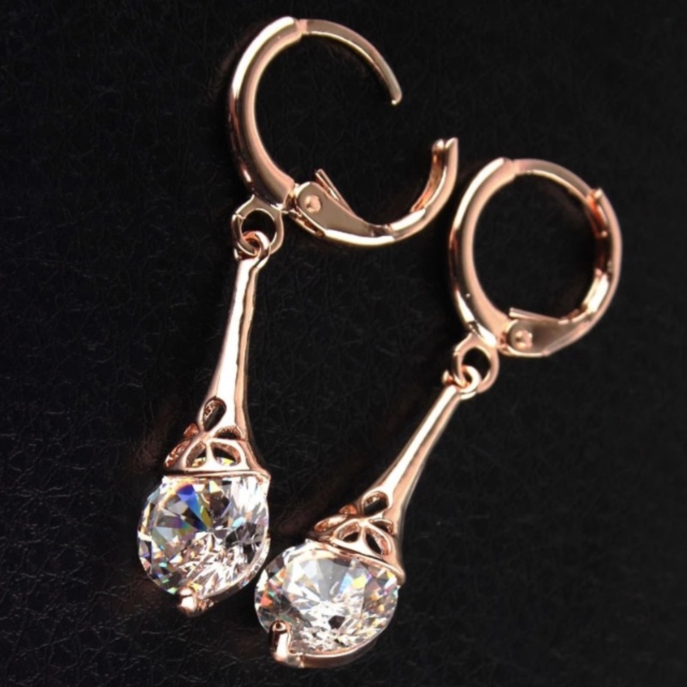 NEW!💙💎PRETTY ROSE💗💛GOLDEN CZ DROPS!💎💙ELEGANT - Picture 4 of 8